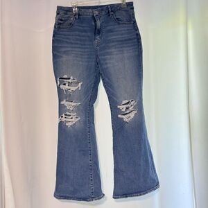 American Eagle Outfitters Distressed Medium Blue Flare Jeans